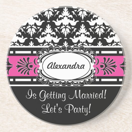 ピンクバチェロレッテの好意および黒いダマスク織 コースター (正面)