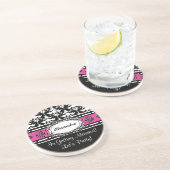 ピンクバチェロレッテの好意および黒いダマスク織 コースター (側面)