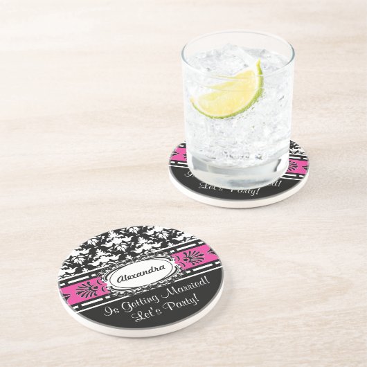 ピンクバチェロレッテの好意および黒いダマスク織 コースター (側面)