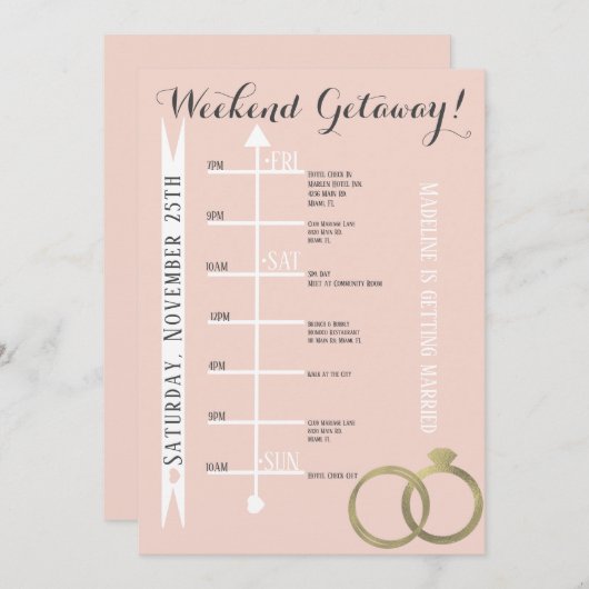 ピンクバチェロレッテウィークエンドゲートウェイフォイルリングや輪 – グレー 招待状 (正面/裏面)