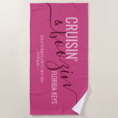 ピンクバチェロレッテクルーズ名 ビーチタオル (正面)