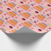 ピンクバックグラウンドケーキ棒つきキャンデーアイスクリームカップケーキ ラッピングペーパー (角)