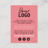 ピンクバックホワイトありがとうロゴソーシャルメディアの挿入 名刺 (裏面)