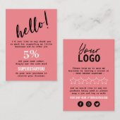 ピンクバックホワイトありがとうロゴソーシャルメディアの挿入 名刺 (正面/裏面)