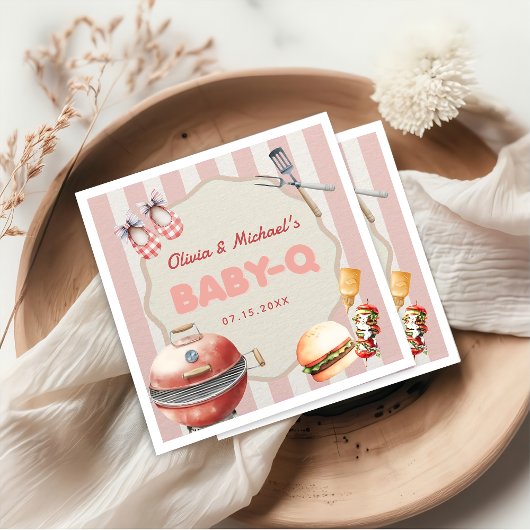 ピンクバックヤードBBQベビーQベビーシャワーナプキンズ スタンダードカクテルナプキン