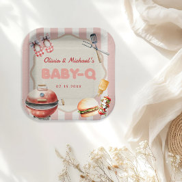 ピンクバックヤードBBQベビーQベビーシャワー紙プレート ペーパープレート