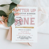 ピンクバッターアップベースボールガール1st誕生日パーティー 招待状