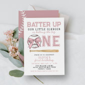 ピンクバッターアップベースボールガール1st誕生日パーティー 招待状