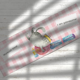 ピンクバッファローチェックでボール付き水彩猫 ヨガマット