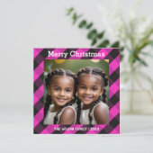 ピンクバッファローチェックカスタムフォトクリスマス シーズンカード (スタンド正面)