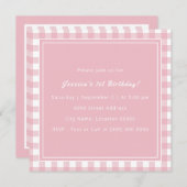 ピンクバッファロープレイドモノグラム誕生日パーティー 招待状 (正面/裏面)