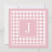 ピンクバッファロープレイドモノグラム誕生日パーティー 招待状 (裏面)