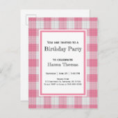 ピンクバッファロープレイド誕生日 インビテーションポストカード (正面/裏面)