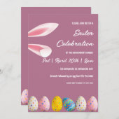 ピンクバニーと卵イースターブランチと卵狩り 招待状 (正面/裏面)