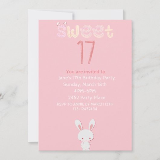 ピンクバニーの甘い17日 招待状 (正面)