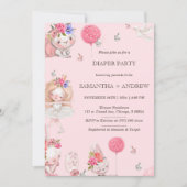 ピンクバニーをテーマにしたオムツパーティー 招待状 (正面)