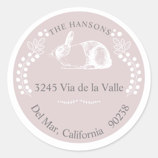 ピンクバニーエレガント差出人住所シール ラウンドシール (正面)