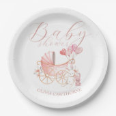 ピンクバニークレードルガールベビーシャワーパーティー ペーパープレート (正面)