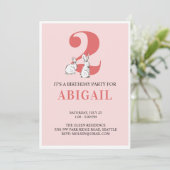 ピンクバニーセカンド誕生日招待状 招待状 (スタンド正面)