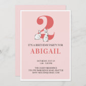 ピンクバニーセカンド誕生日招待状 招待状 (正面/裏面)