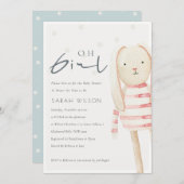 ピンクバニーソフトトイOhガールベビーシャワー招待状 サンキューカード (正面/裏面)