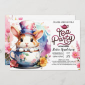 ピンクバニーティーベイビーシャワー 招待状 (正面/裏面)
