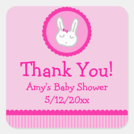 ピンクバニーパーソナライズされたベビーシャワーメッセージカード スクエアシール