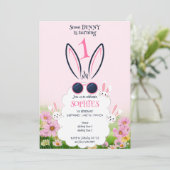 ピンクバニーフラワーガーデン春サマー誕生日 招待状 (スタンド正面)