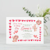 ピンクバニーフローラの最初の誕生日 招待状 (スタンド正面)