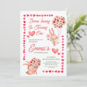 ピンクバニーフローラ誕生日の招待状 招待状 (スタンド正面)