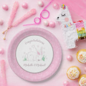 ピンクバニーベビーシャワーウッドランドウォーター色 ペーパープレート (パーティー)