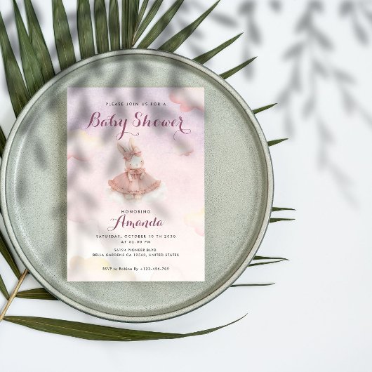 ピンクバニーベビーシャワー招待状 招待状