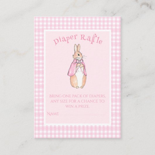 ピンクバニーラビットおむつラッフルベビーシャワー エンクロージャーカード (正面)
