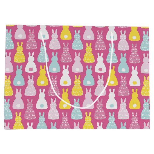 ピンクバニーラビットイースター誕生日 ラージペーパーバッグ (裏面)