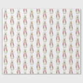 ピンクバニーラビットウォーターカラーベビーシャワー ラッピングペーパー (フラット)