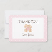 ピンクバニーラビットカワイイ水玉模様ガールベビーシャワー サンキューカード (正面)