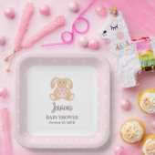 ピンクバニーラビットカワイイ水玉模様ガールベビーシャワー ペーパープレート (パーティー)