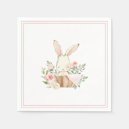 ピンクバニーラビットガールベビーシャワー スタンダードカクテルナプキン (正面)