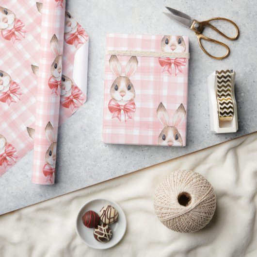 ピンクバニーラビットギフト ラッピングペーパー (クラフト)