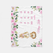 ピンクバニーラビットフローラベビー月刊マイルストーン フリースブランケット (正面)