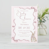 ピンクバニーリボンヴィンテージベビーシャワー 招待状 (スタンド正面)