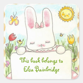 ピンクバニー蔵書票 スクエアシール