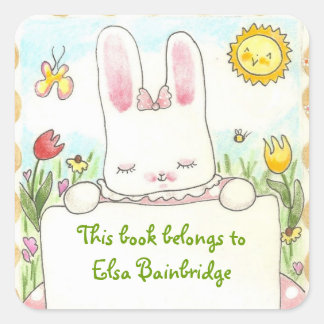 ピンクバニー蔵書票 スクエアシール