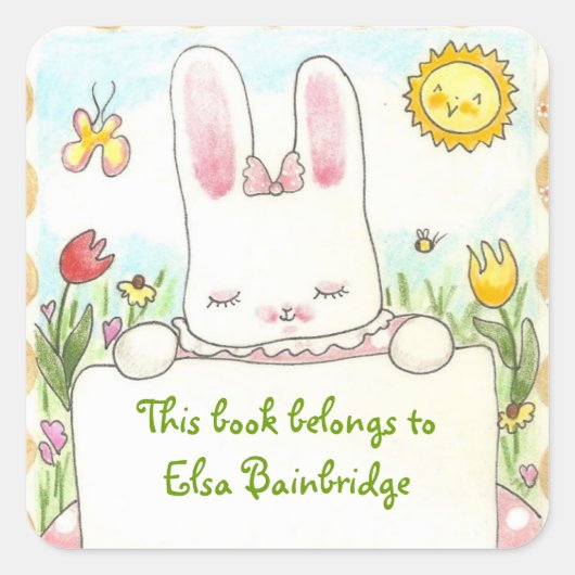 ピンクバニー蔵書票 スクエアシール (正面)