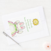 ピンクバニー蔵書票 長方形シール (封筒)