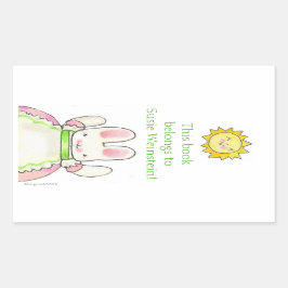 ピンクバニー蔵書票 長方形シール