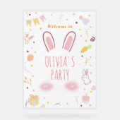 ピンクバニー誕生日ウェルカムサインイースターラビット アクリルサイン (正面)