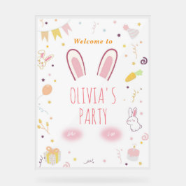 ピンクバニー誕生日ウェルカムサインイースターラビット アクリルサイン