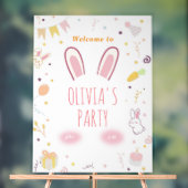 ピンクバニー誕生日ウェルカムサインイースターラビット アクリルサイン (ニュートラル)