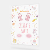 ピンクバニー誕生日ウェルカムサインイースターラビット アクリルサイン (傾斜)